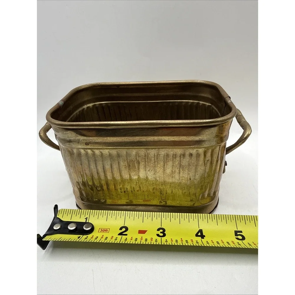 Vintage Small Brass Tub Planter With Handles 6'' Wide